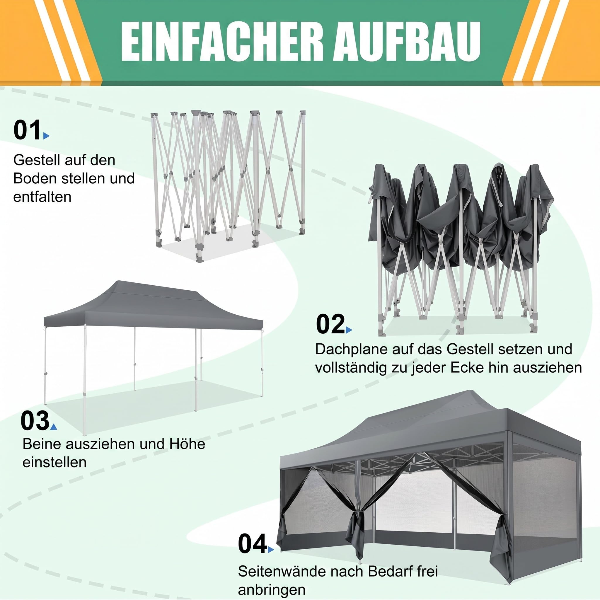COBIZI Faltpavillon 3x6 m mit Moskitonetz, wasserdicht, stabil