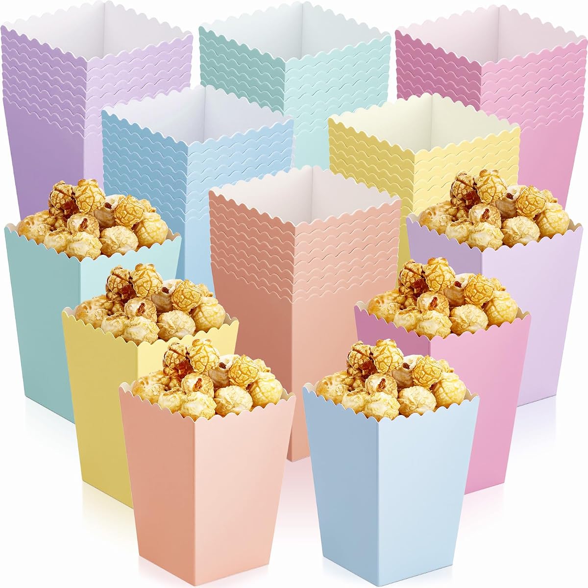 Jingmore 60 Pcs Mini Paper Popcorn Box Cardboard Popcorn Bucket Disposable Cardboard Snack Container for Party Movie Night Wedding Decorations, 2.2 x 4.1 x 2.9 Inches (Classic Color)