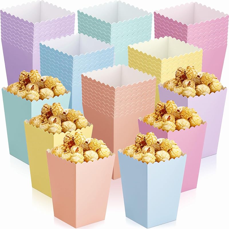 Jingmore 60 Pcs Mini Paper Popcorn Box Cardboard Popcorn Bucket Disposable Cardboard Snack Container for Party Movie Night Wedding Decorations, 2.2 x 4.1 x 2.9 Inches (Classic Color)