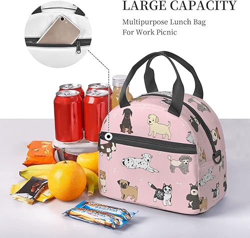 Miniatura 5 de Bolsa de almuerzo con diseño de animales de dibujos animados, reutilizable, aislada, con correa de hombro ajustable para oficina, trabajo, escuela,