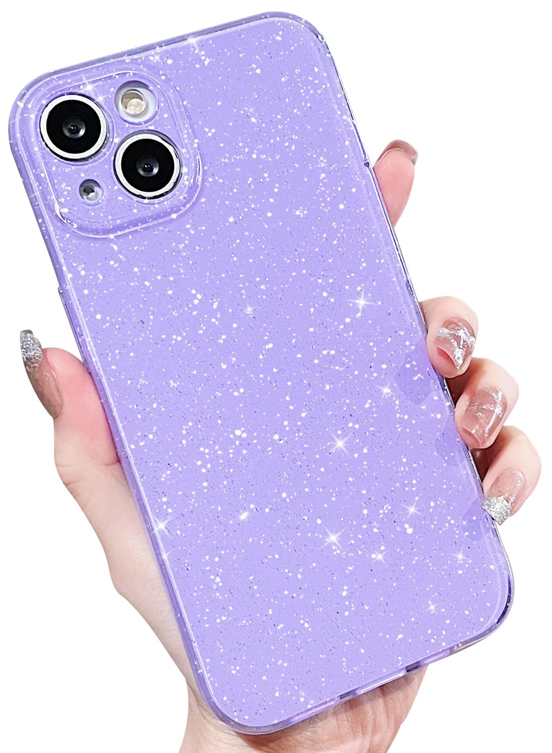 Finyosee Compatible with iPhone 13 Case 6.1 inch, Cute Neon Bright Color,Glitter Bling Thin Slim Shockproof Silicone Sparkly Case, Soft TPU Phone Case for Women Girl-Purple