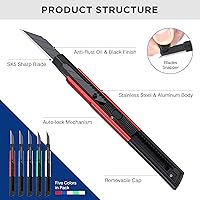 Vista 3 de WORKPRO Cuchillo de uso general premium con cuchilla retráctil y desmontable, juego de cortador de caja de aluminio resistente, cuchillos