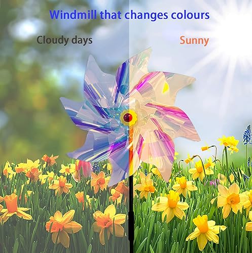 Miniatura 2 de Paquete de 5 molinetes para patio y jardín, molinetes reflectantes para disuasión de aves, molinetes para exteriores, molinetes para exteriores para