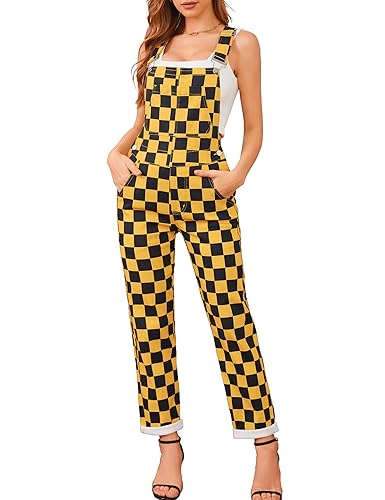 Checkered Pants Womens Overalls Fashion Bib Coveralls Cute Stretch Jeans