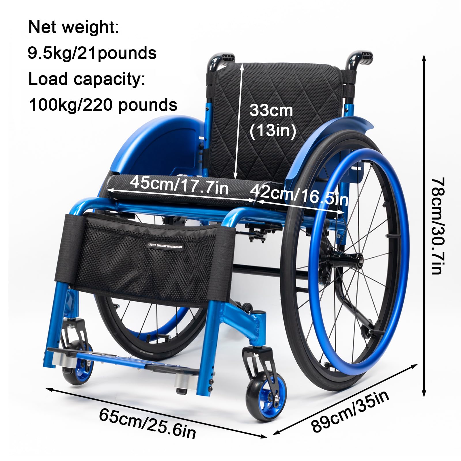 Silla de Ruedas para Deportes,Ultraligera de Aleación de Aluminio,sillas De Ruedas Manuales Autopropulsadas,Transporte Fácil,Ruedas extracción con un botón(Seat Width 45cm/17.7in,C)