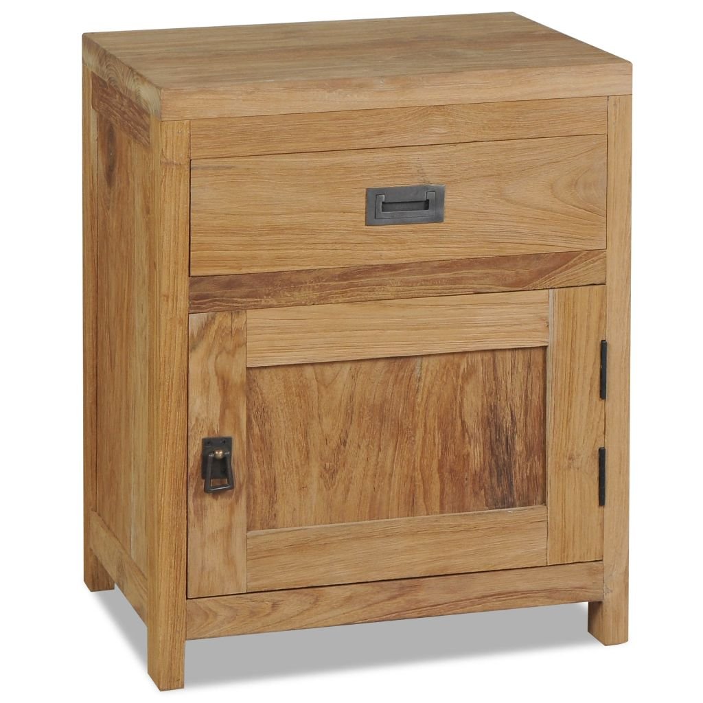 Homgoday Comodino in legno di teak massello, 40 x 30 x 50 cm, comodino, camera da letto, salotto