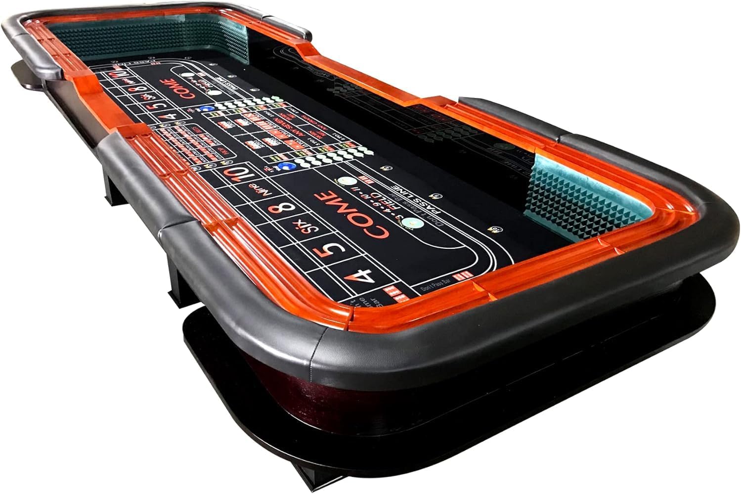 Portable 12-Foot Professional Craps Table with Drink Rail, Padded Water-Resistant Vinyl & Pyramid Dice Rubber for Poker, Casino Nights