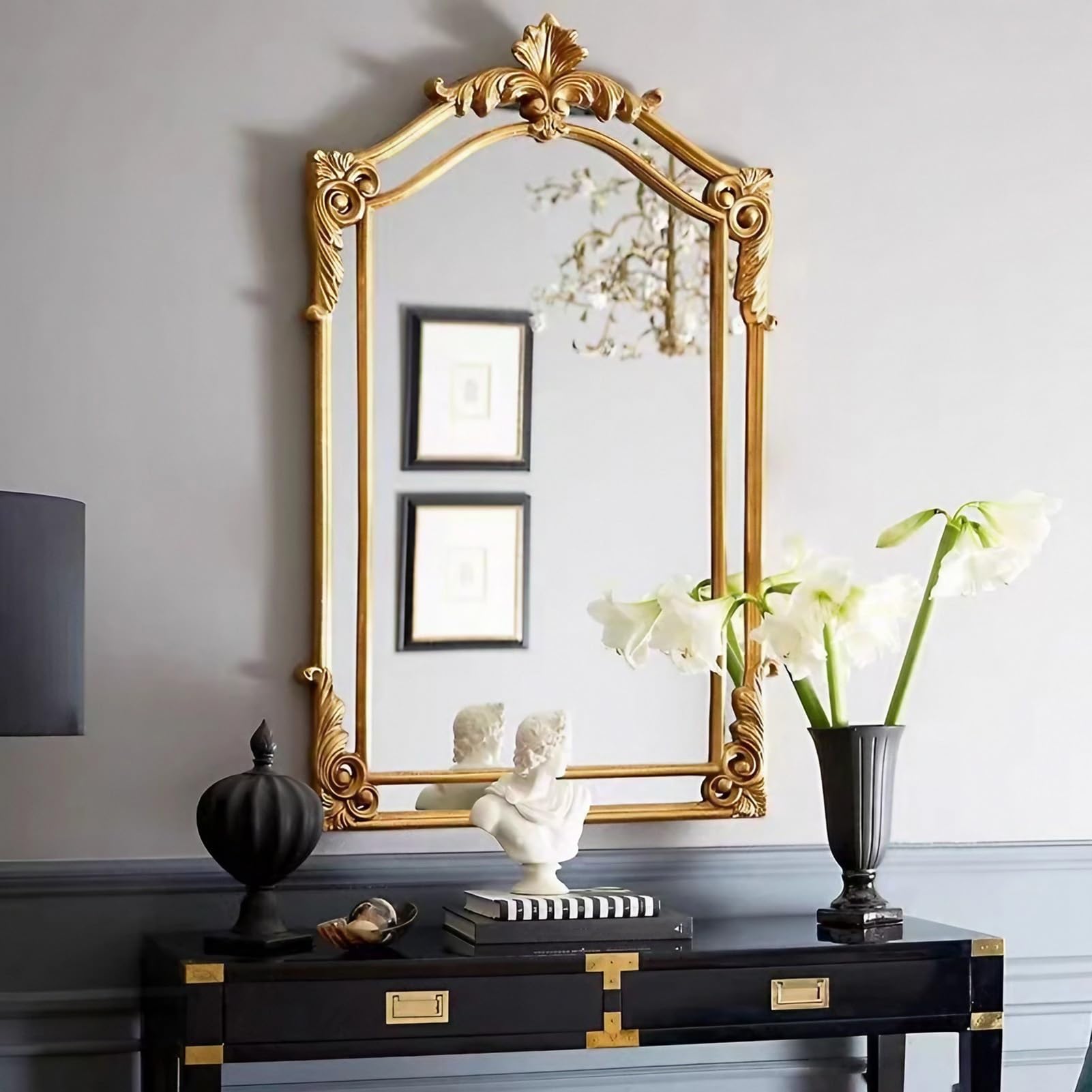 FGXHHS Large Gold for Wall Decor, Ornate Vintage Carved Decorative Mirror, French Baroque Vanity Bedroom Entryway Fireplace Decor(70x100cm(28x39inch))