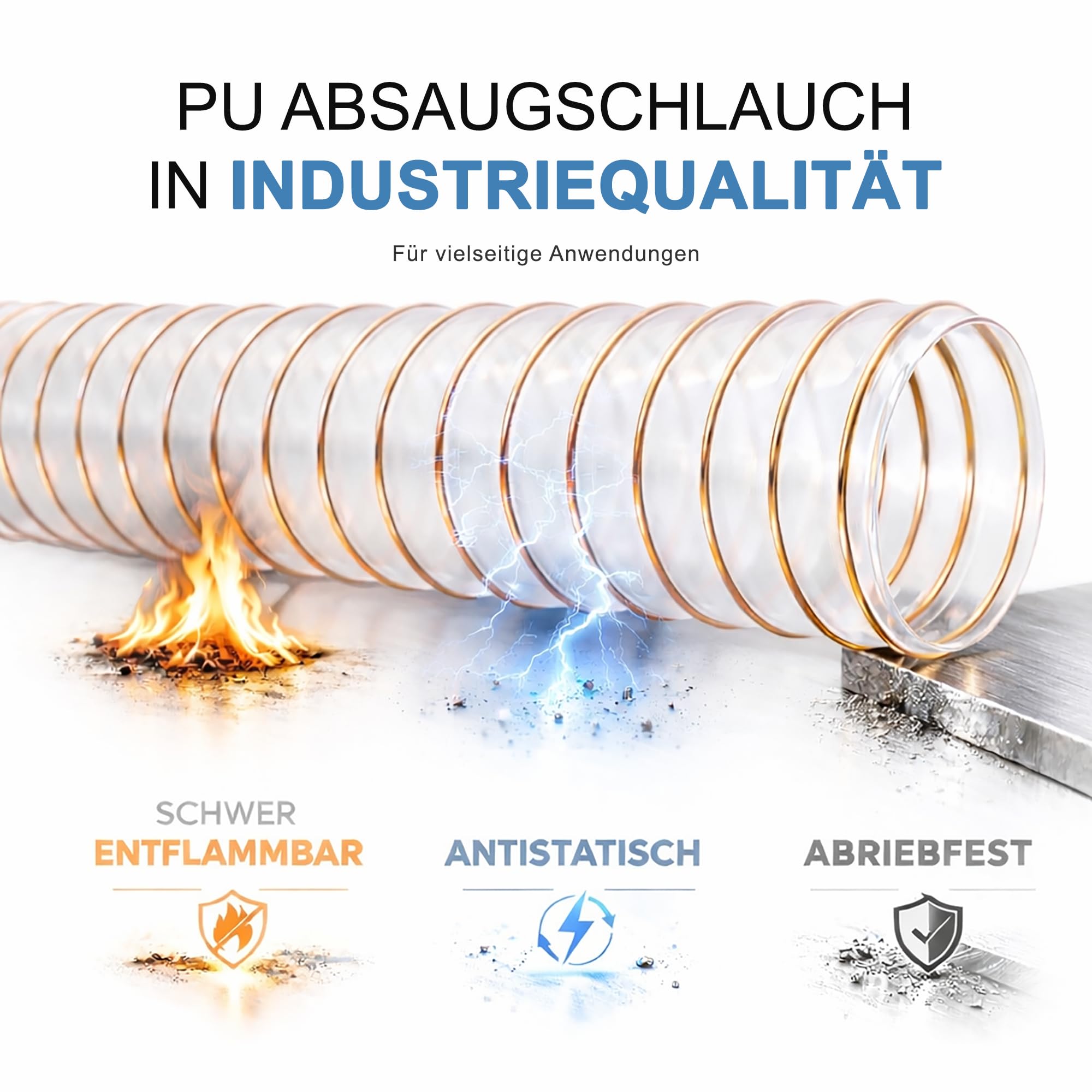 AWM Absaugschlauch Ø 100 mm transparent 0,4 mm Absauganlage Spiralschlauch schwer entflammbar Flexschlauch (5 Meter)
