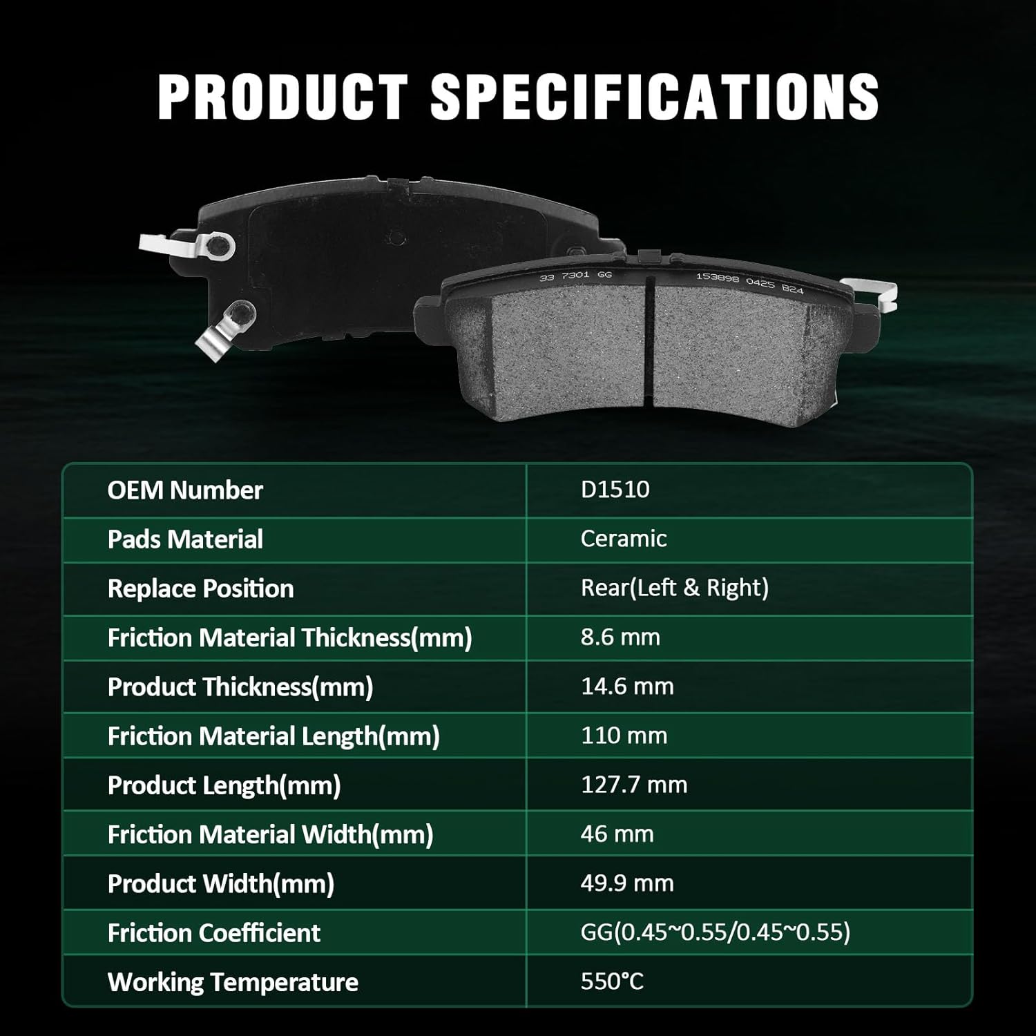 AUTOMUTO 8PCS Front & Rear Ceramic Disc Brake Pads Set D1509 D1510 For INFINITI For QX56 2011-2013,For INFINITI For QX80 2014-2022,For Nissan For Armada 2017-2022