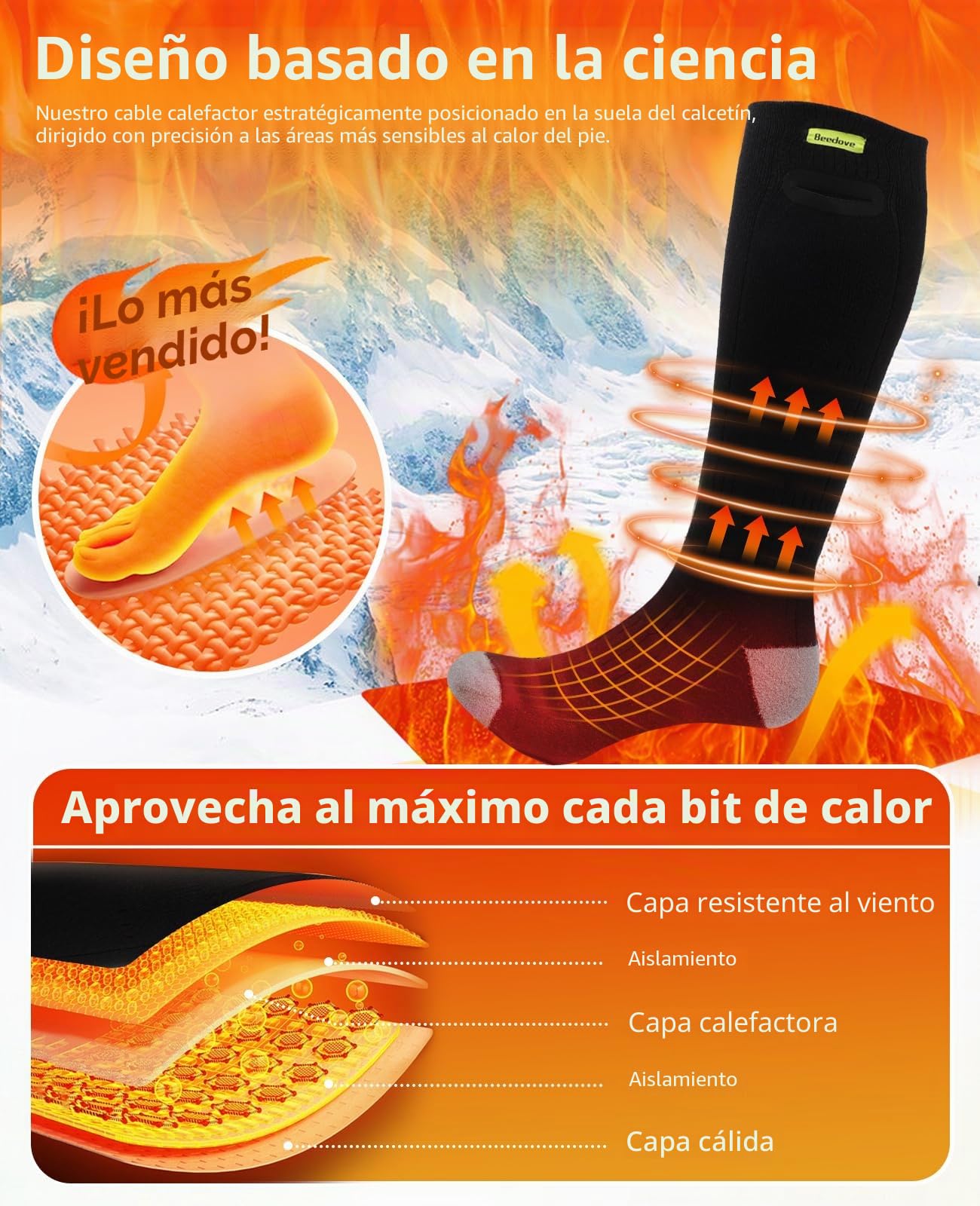 Calcetines Calefactables Hombres Mujer, 2 Tamaños Beedove 5000mAh Eléctricos Recargables Calcetin Calefactable, 4 Ajustes De CalefaccióN, para Motociclismo, Esqui,Deportes al Aire
