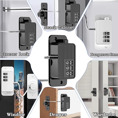 Miniatura 10 de Paquete de 1 cerradura de puerta de refrigerador, cerradura de puerta de refrigerador a prueba de niños para congelador de cocina, armarios y