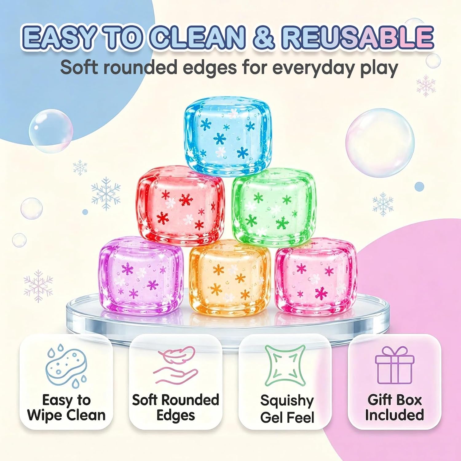 6-Pack Snowflake Stress Cube Squishy Toys, Soft Fidget Squeeze Toys image 3