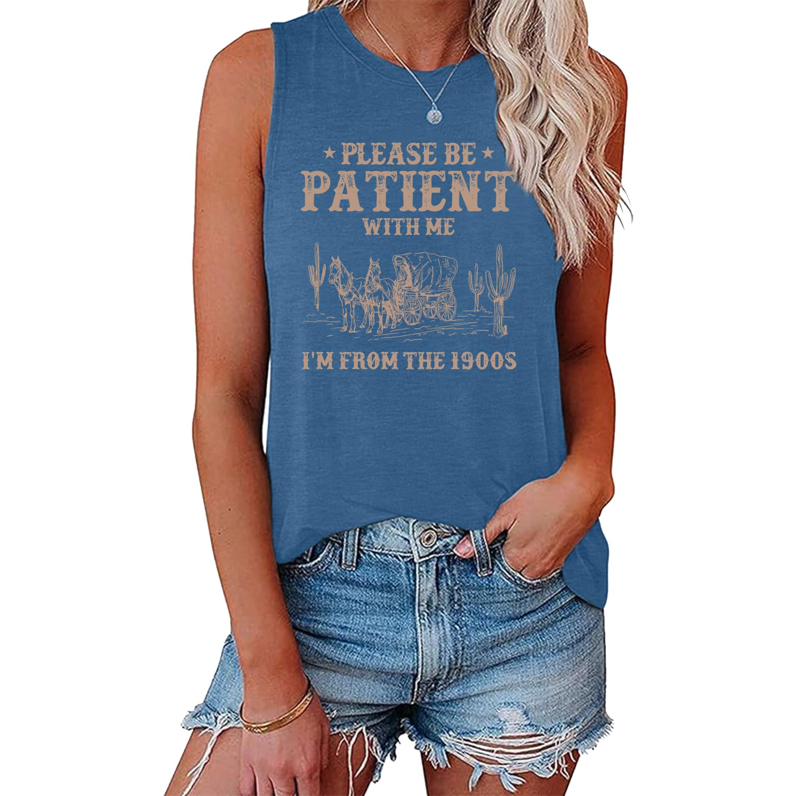 LOOKFACE Womens Sleeveless Tank Top Please Be Patient Graphic Print Tunics