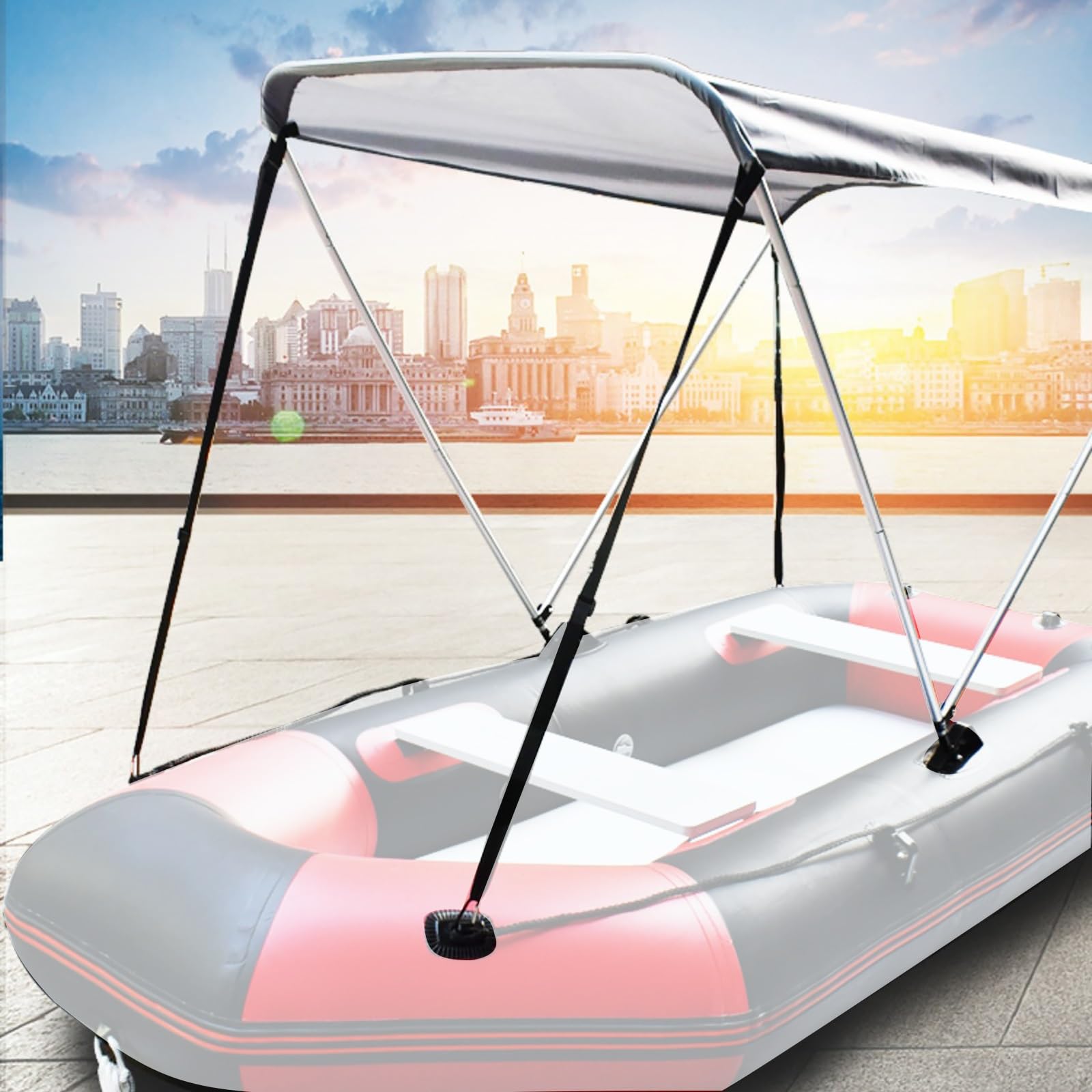 Tendalino Gonfiabile per Barca, Tendalino Gommone Portatile per Kayak e Canoa, Parasole Pieghevole Tubolare in Alluminio