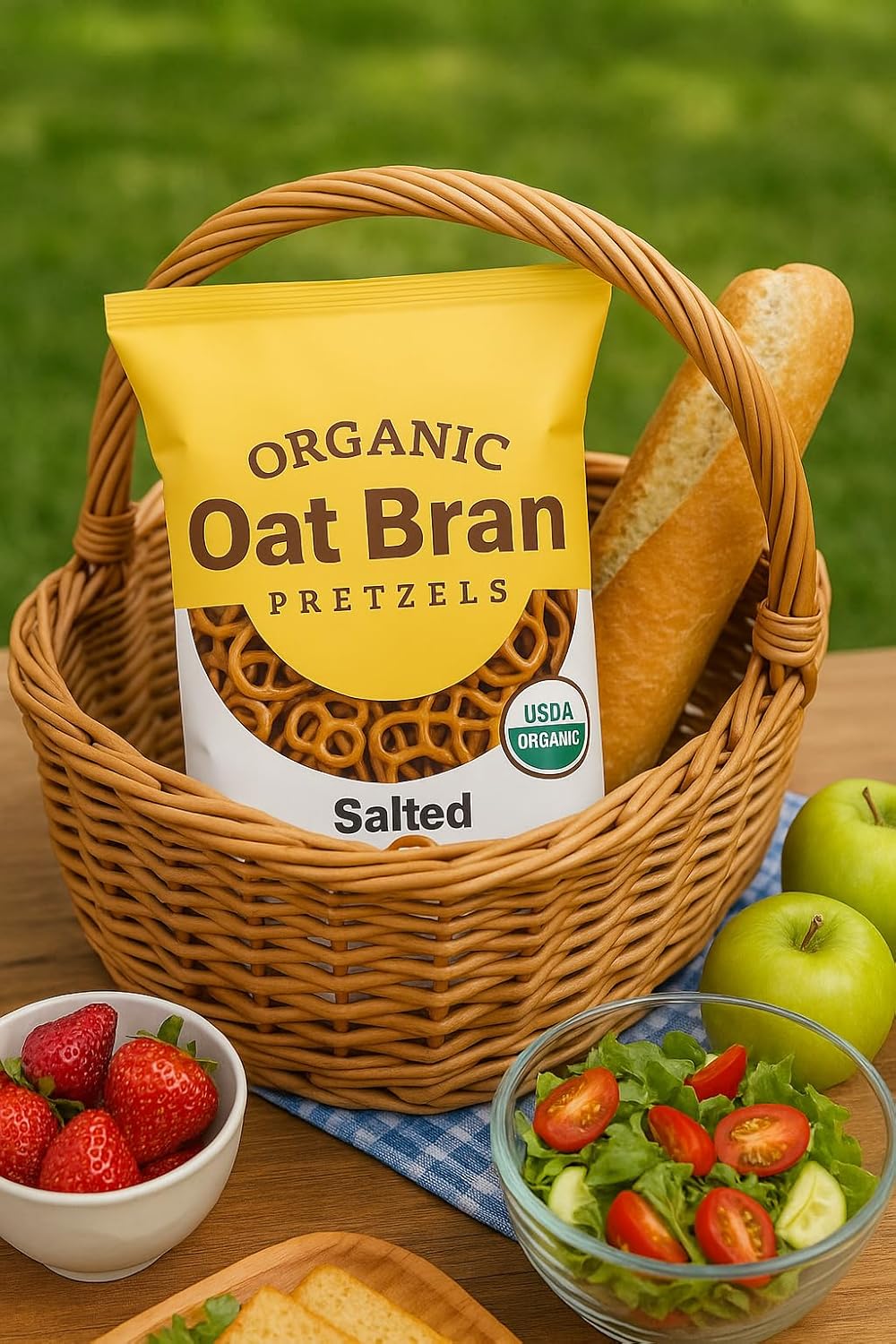 Organic Oat Bran Pretzels, Salted, 8 oz, USDA Organic, Kosher, Low Fat, Healthy Snack (Pack of 3)