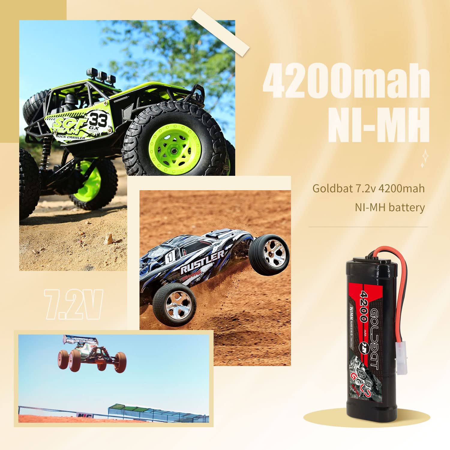 OVONIC Lot de 2 batteries NiMH RC 7,2 V 4300 mAh avec connecteur TMY pour voiture RC Truck Truggy
