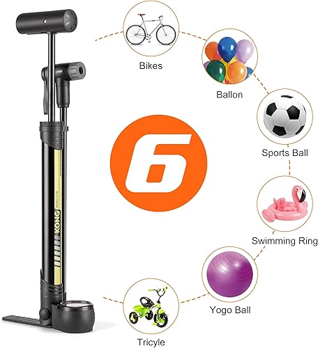 Miniatura 6 de Bomba de bicicleta con medidor PSI, bomba portátil para neumáticos de bicicleta, bomba de aire de bicicleta de 120 PSI para válvulas Presta y