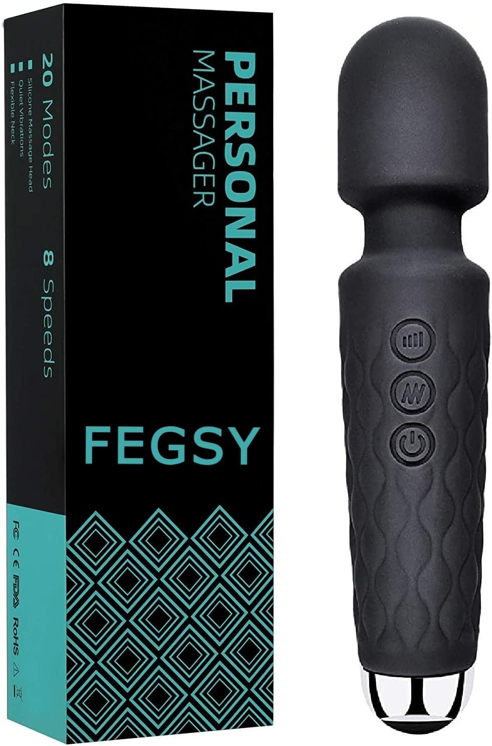 FEGSY Full Body Massager for Women & Men, Rechargeable Wireless Massager Machine for Pain Relief, Handheld Massager with Medical Grade Silicone, 8 Speeds, 20 Modes (Black+)