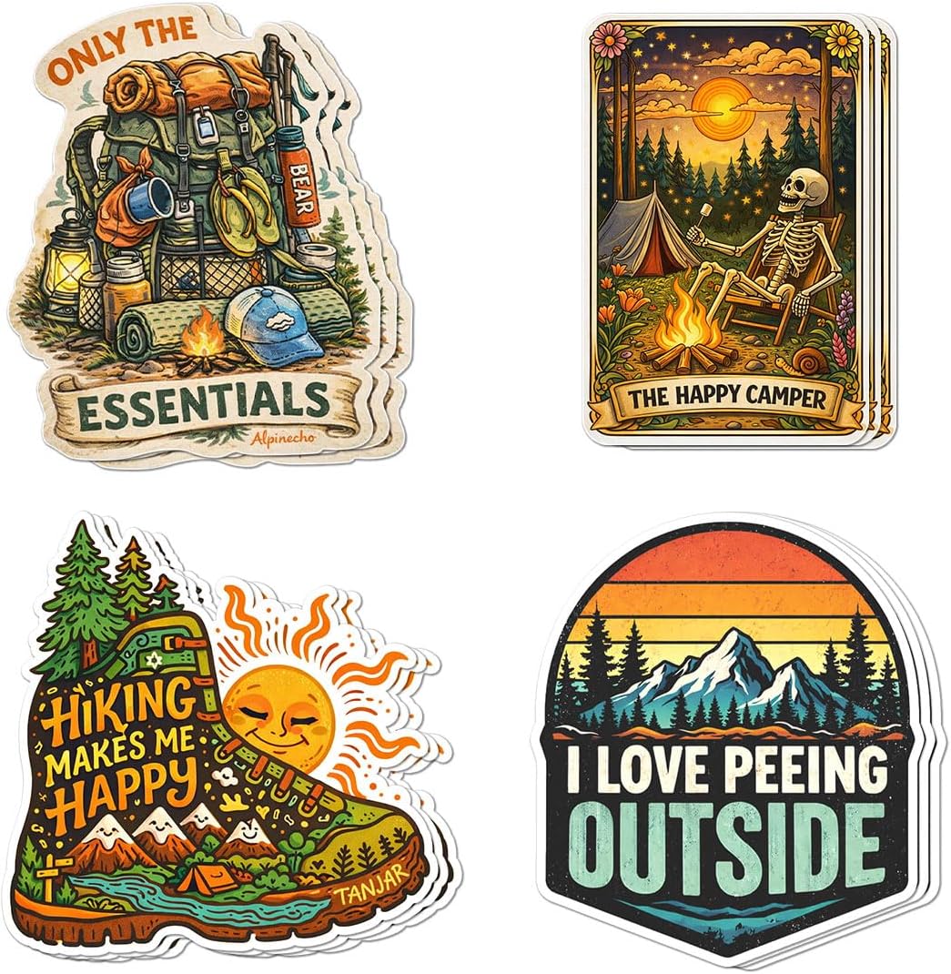 (12pcs-3in) Funny Outdoor Camping Sticker Stickers for Hiking Camper Gift