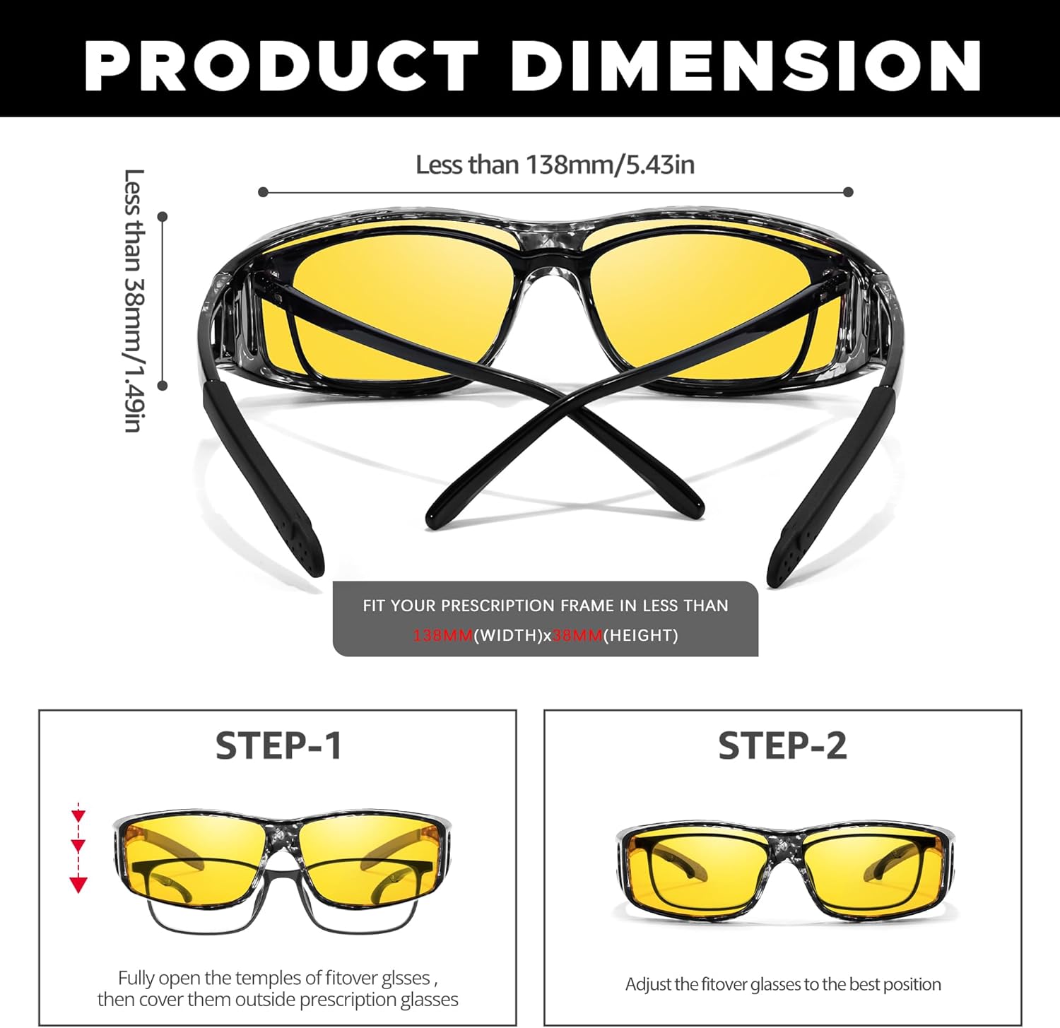 LVIOE Wrap Around Night-Vision Glasses, Fit Over Prescription Glasses with Polarized Yellow Lens Night-Driving Glasses - Image 5