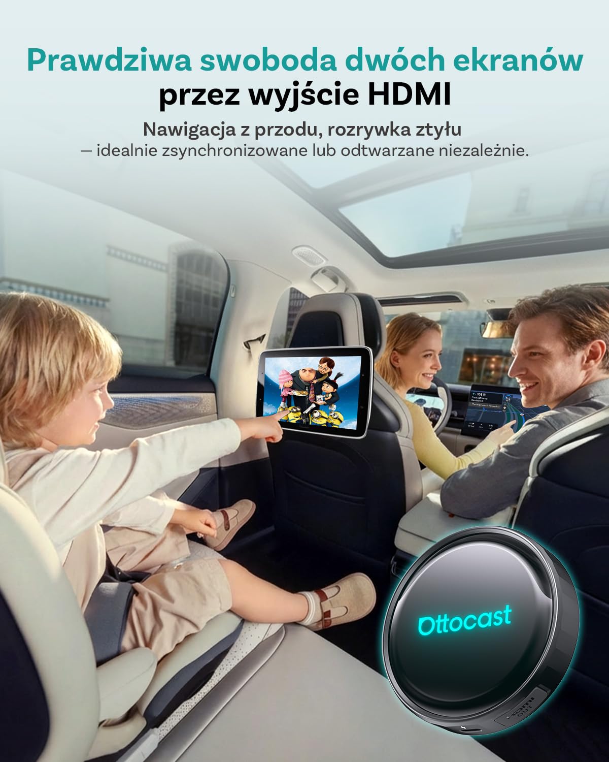 (2026 Nowy) OTTOCAST P3 Pro CarPlay AI Box, 3-w-1 Wireless Adapter CarPlay & Android Auto z Wyjściem HDMI, 8GB+128GB, Podział Ekranu, Aplikacje do pobrania, Aktualizacja OTA dla aut CP/AA przewodowych