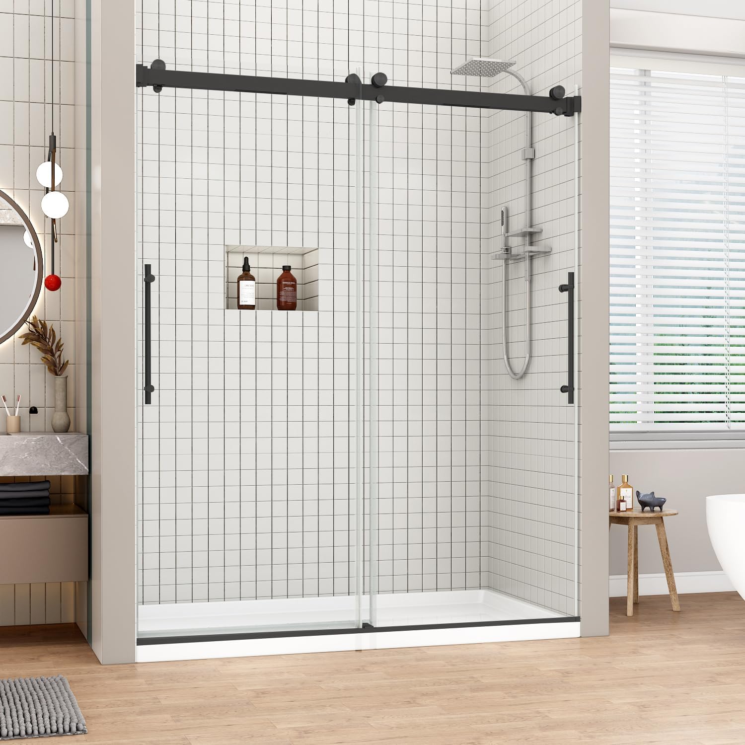 Sunrosa Frameless Shower Door, Aluminum Bathroom Shower Door Adjustable ...