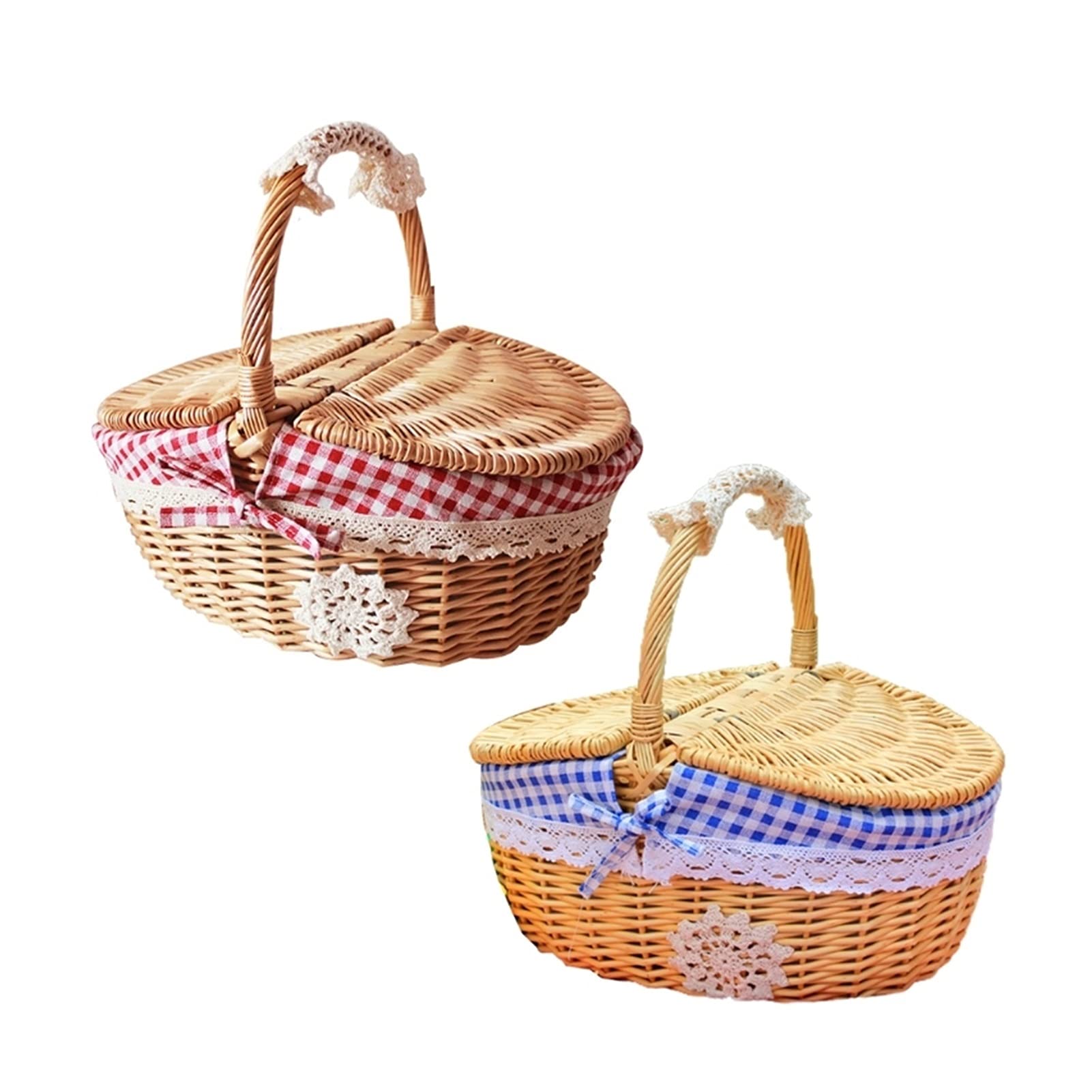 Outdoor Picnic Basket Styl Country z pokrywką i uchwyt Wyściełany Przechowywanie (Color : Blue)