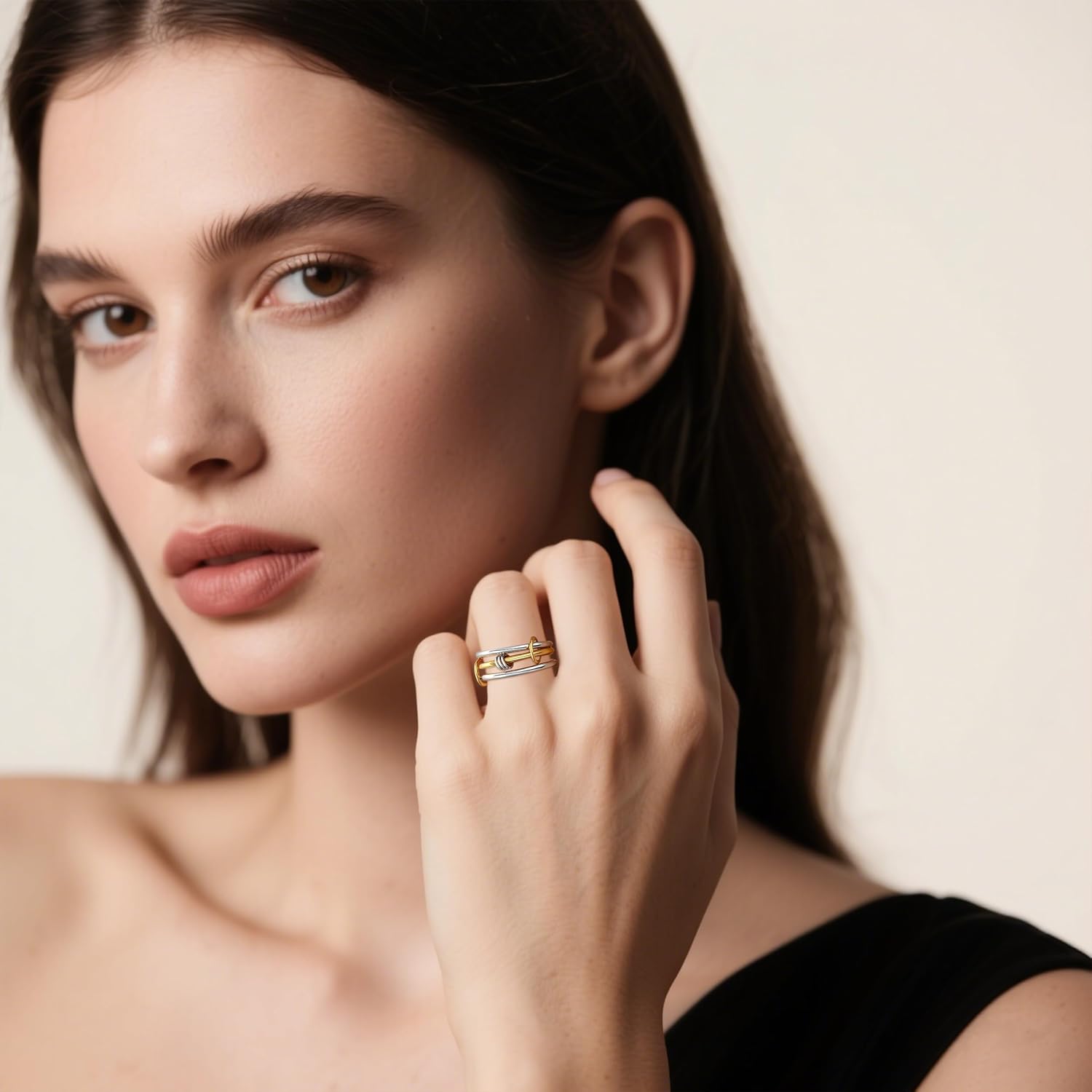 Interlocked Stackable Rings for Women: 925 Sterling Silver Gold Multi Interlocking 3 Ring Set - Waterproof Non Tarnish Stacking Connected Band Rings - Image 6