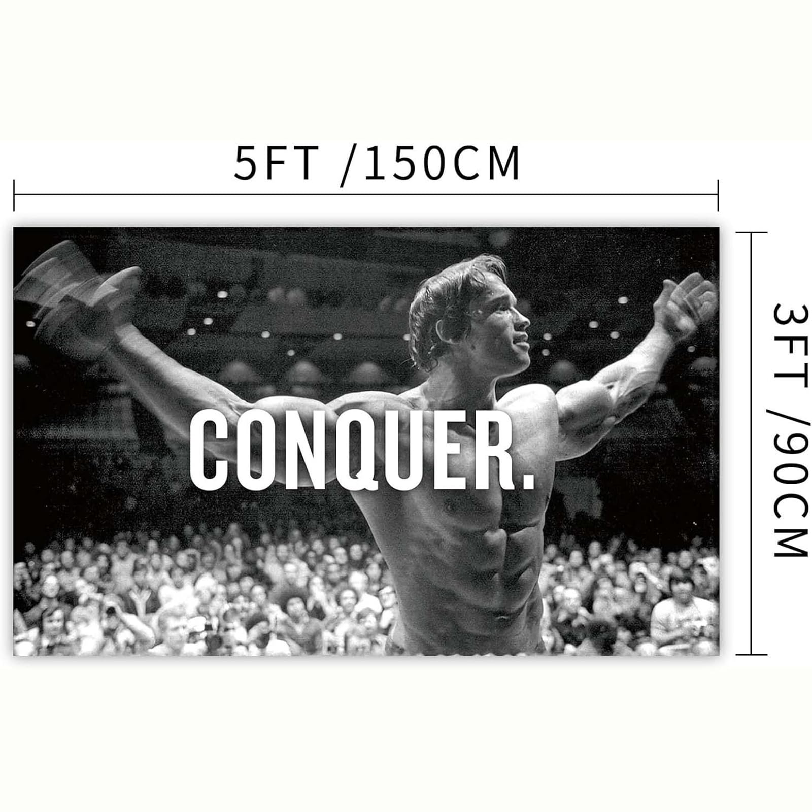Bandera de Schwarzenegger, Motivación Gimnasio Divertido Póster de Fitness Poliéster 90 g con Ojales con Doble Aguja Cosida, para Dormitorio, Sala de Estar (90 x 150 cm)