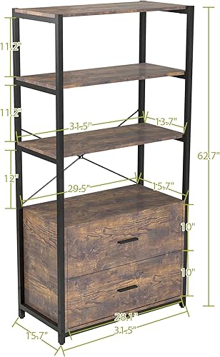 Miniatura 3 de Estantería industrial con cajones de archivador, estantería de 62.7 pulgadas de alto de 4 niveles, organizador de gabinete de oficina en casa de