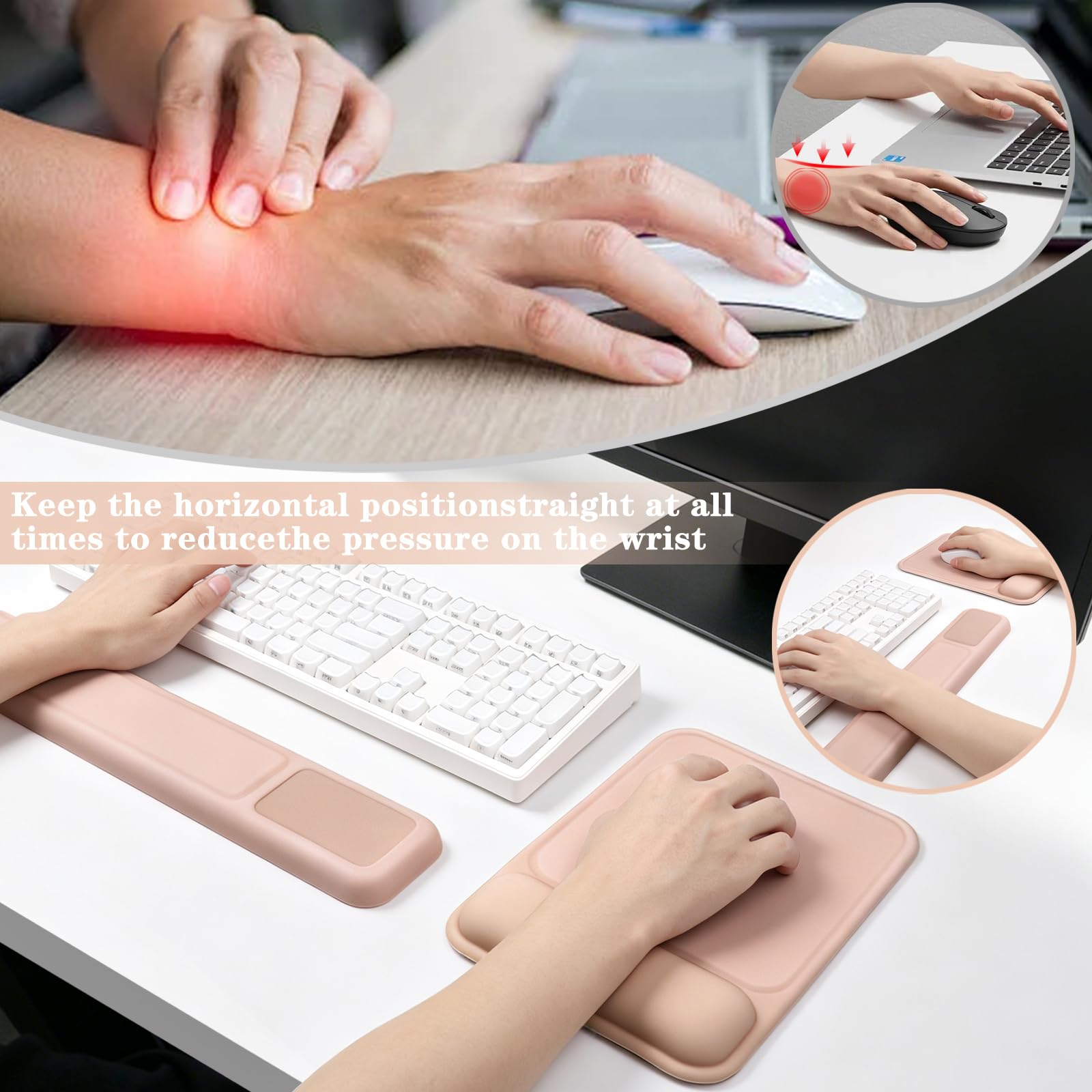 Poggiapolsi per tastiera del computer e mouse pad set - colore albicocca