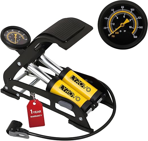 Lyrovo 160 PSI Double Cylinder Portable Foot Pump Air Tyre Inflator for car Bike and Cycle, Yellow