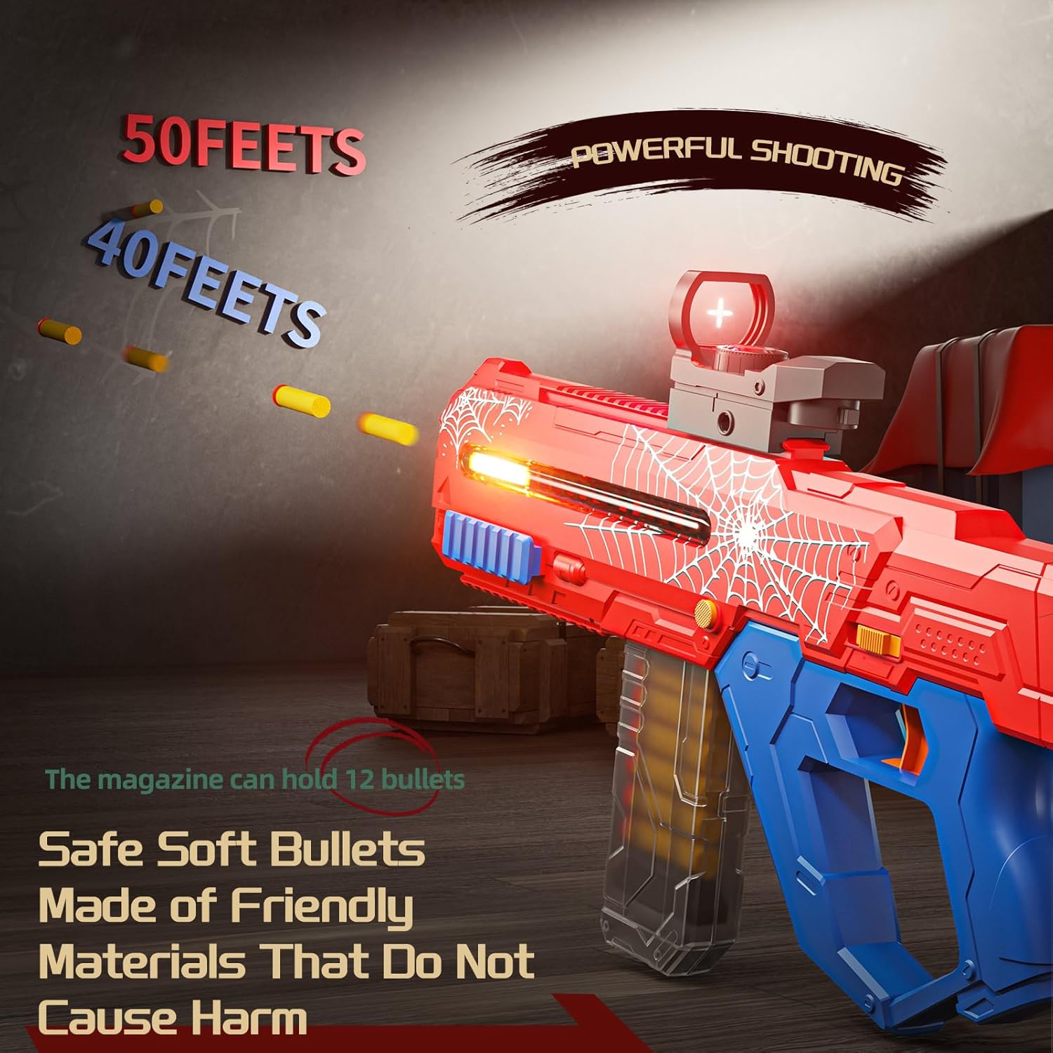 Toy Gun Soft Bullet W/Vest Set, Electric Toys Foam Blaster with 2 Batteries for 6 7 8 9 10 Year Old Boys, Shooting Game W/Light & 100Pcs Darts, Cool Toys for Ages 5-7 8-12 Boys Birthday Gifts