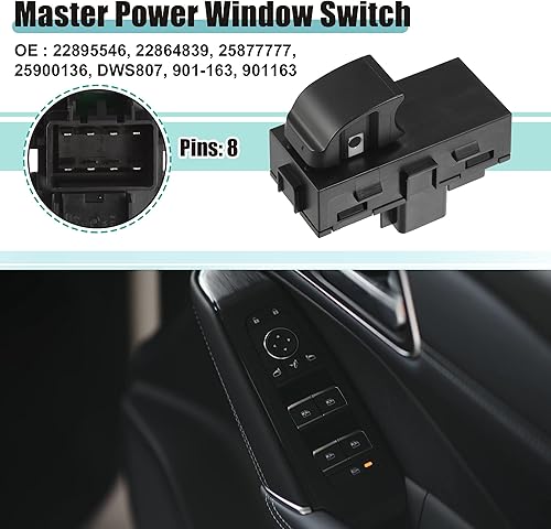 Miniatura 2 de ACROPIX Interruptor de elevalunas eléctrico maestro lateral trasero para Chevrolet Silverado 2500 - Paquete de 1 negro