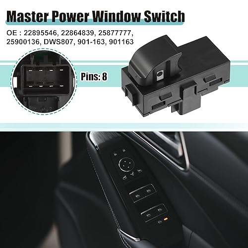 Miniatura 2 de ACROPIX Interruptor de elevalunas eléctrico maestro lateral trasero para Chevrolet Silverado 2500 - Paquete de 1 negro