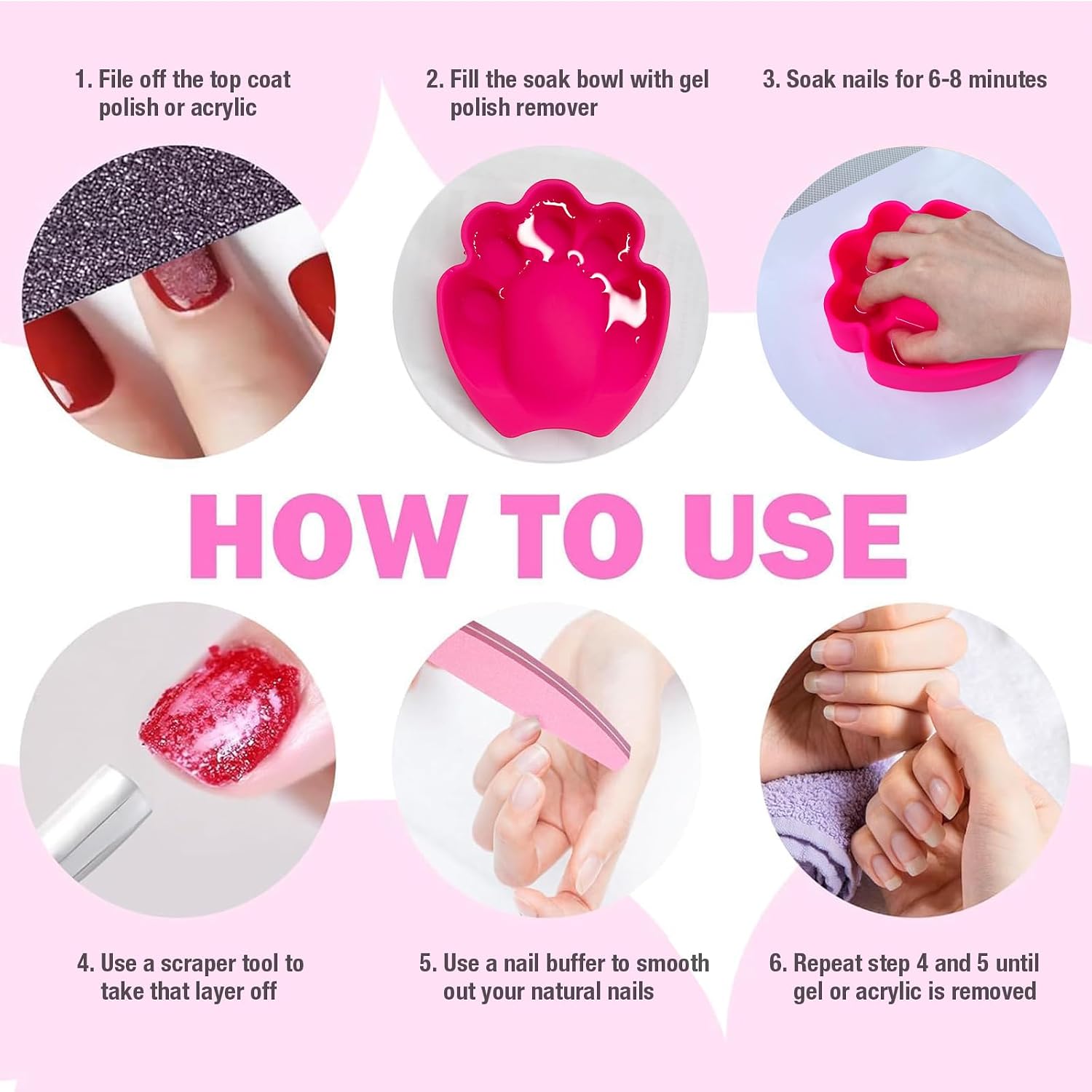 [2 PCS] Nail Polish Remover Soaking Bowl, Nail Soaking Bowl, Manicure Bowl for Polish Removal, Unique Paw-shaped Silicone Nail Soaking Bowl, Pink Color