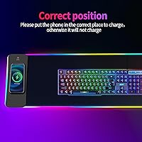 Vista 5 de Gaming Mouse Pad, Wireless Charging, 15W Fast Charging, 15 LED Light Modes, Extra Large 800x300mm, Non-Slip Rubber Base, Compatible with PC