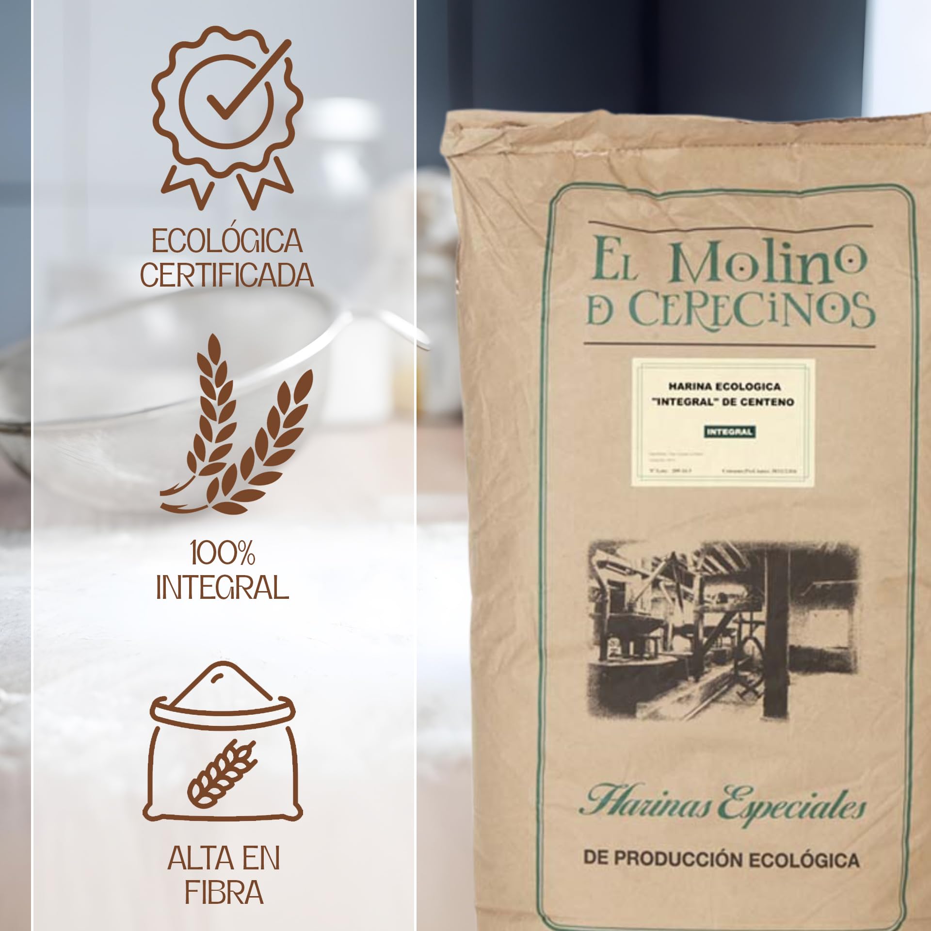 Harina De Centeno Ecológica Integral 25Kg | Rico en Fibra y Minerales que Aumenta la Saciedad | Ideal para Pan De Centeno Integral Puro Y Recetas Saludables | Harina De Centeno, Aroma y Sabor