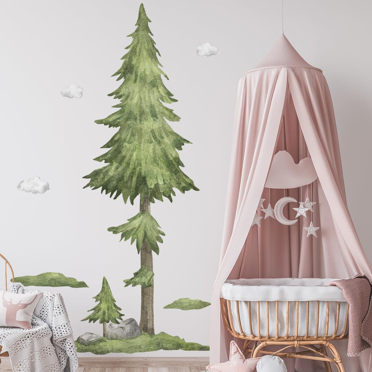 Giganti Adesivi murali bambini ALBERO acquerello 135x215 cm Murales adesivi da parete grandi albero pino foresta Decorazioni parete cameretta camera da letto bambini XXL