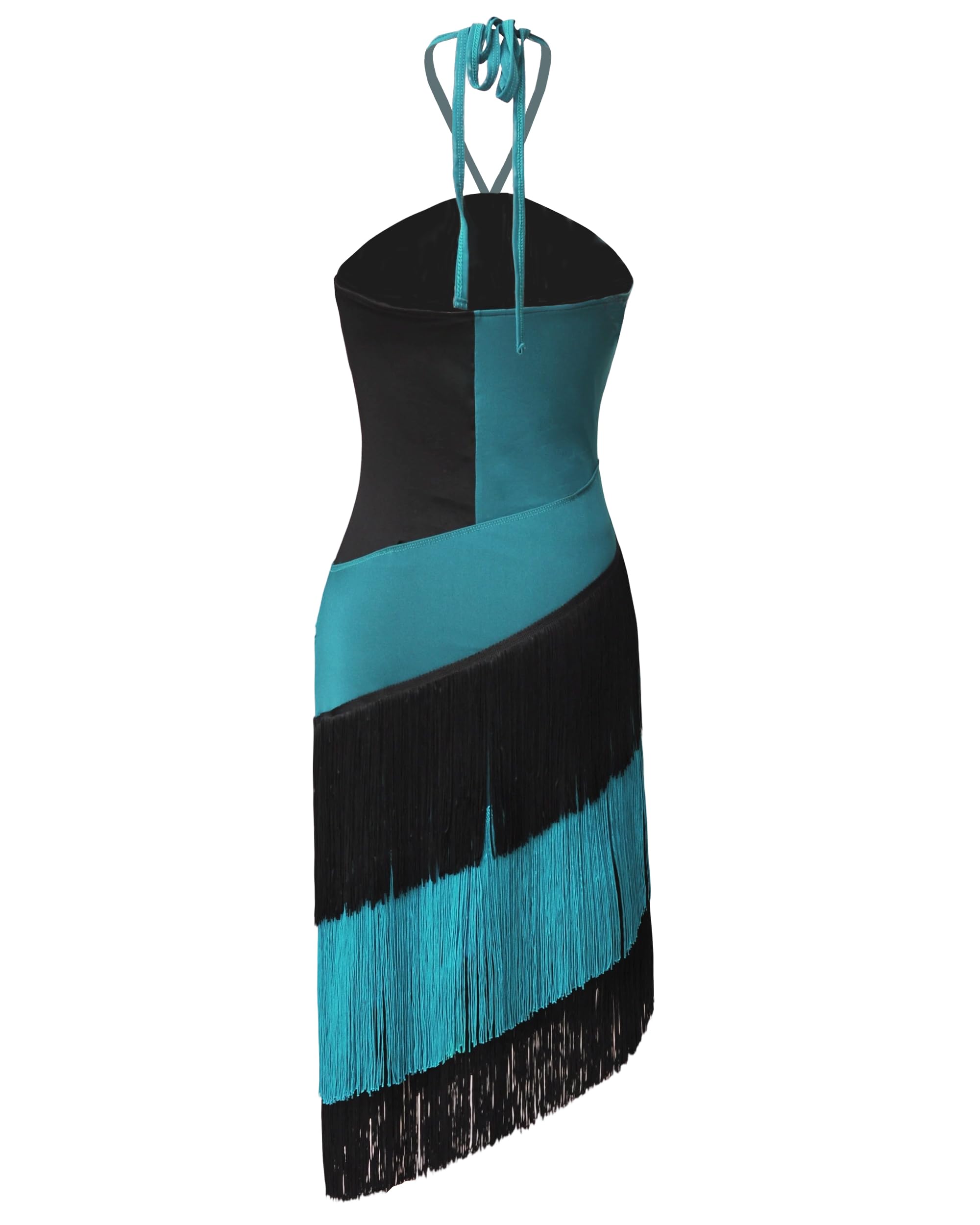 ROYAL SMEELA Abito da Danza Latino con Collo Halter,Vestito da Ballo Latino con Frange,Vestito Ballo Salsa Donna con Strass,Abiti Danza Tango Samba Rumba in Blu