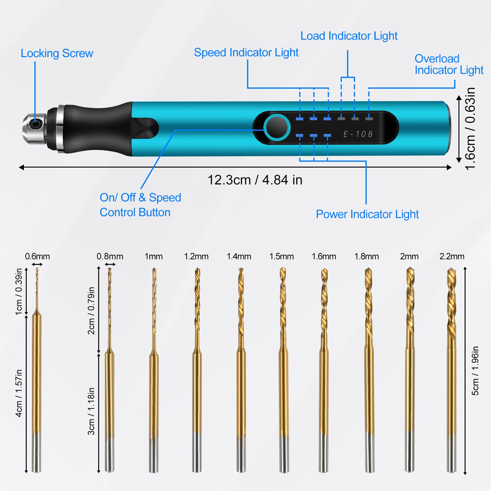 Comius Sharp Mini Trapano Elettrico a 3 Velocità, DIY Drill Pen Set con 10 Trapano Elicoidale (0.6-2.2 mm), USB Ricaricabile, Set di Punte per Resina, Plastica, Legno, Circuiti (Blu)