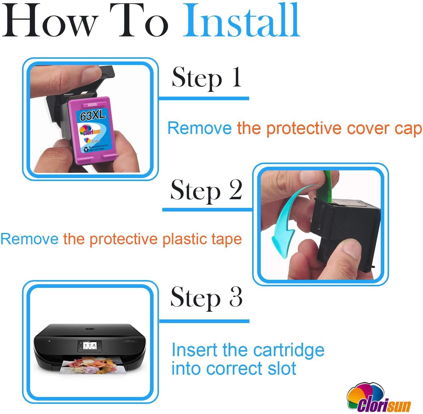 Get Discount 70% Price Clorisun Remanufactured Ink Cartridge Replacements for HP 63 63XL Black for HP Officejet 5255 5258 5260 5200 4650 3830 3834 Envy 4520 DeskJet 1110 1112 2130 2134 3637 Printer (Tri-Color ,2-Pack)