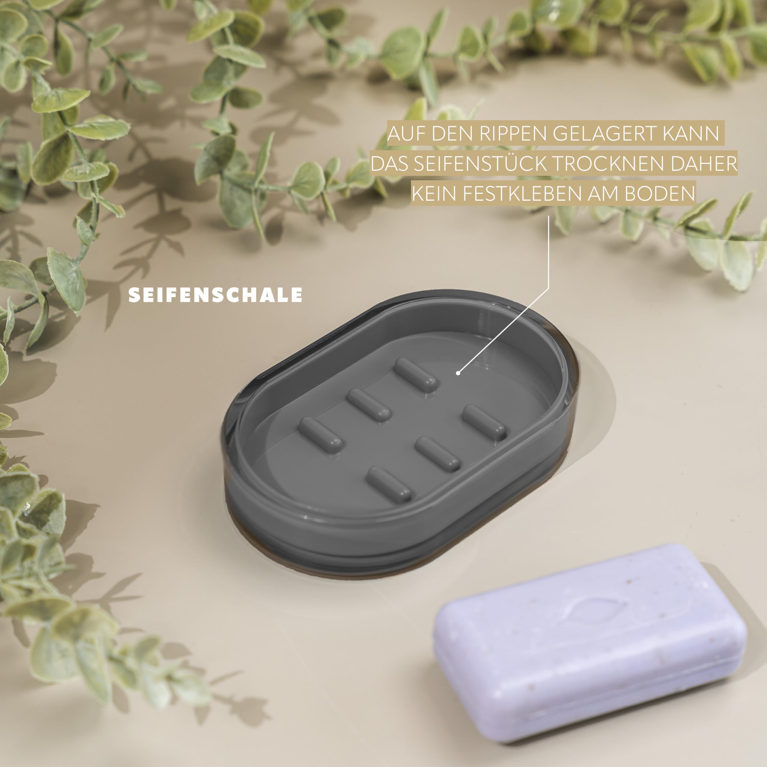bremermann Bad-Serie Savona - Badezimmer Zubehör-Set 3tlg. bestehend aus 1x Kosmetikeimer 5,5 Liter, 1x Zahnputzbecher 1x Seifenschale, Badaccessoires aus Kunststoff, grau