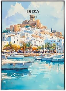 Ibiza Watercolor Wall Art Print - Island Scene Poster, Framed Seaside Decor, Spain Travel Gift for Wedding or Housewarming, Personalized