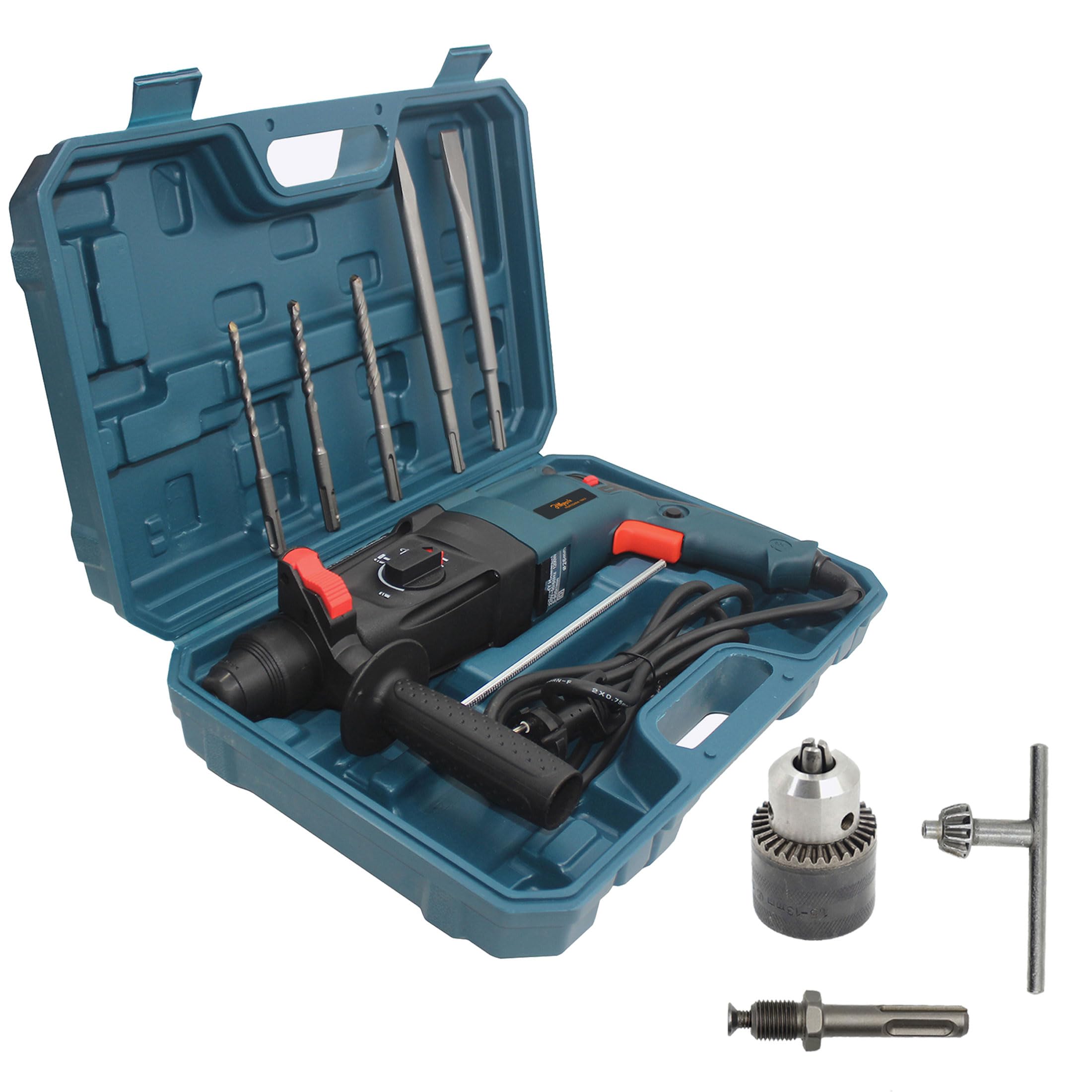 Hillgrove HGCM1031M6 26mm 1200W Hammer Impact Drill Machine Forward/Reverse Rotation with 5Pcs SDS Plus Bits and Drill Chunk(13mm),SDS Adapter for Making Holes in Metal/Wood/Concrete-image-45