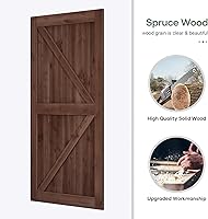 Vista 4 de Losa de puerta corrediza de madera de granero de 48 x 84 pulgadas con kit de herramientas y mango de 8 pies, café, forma de K, montaje simple