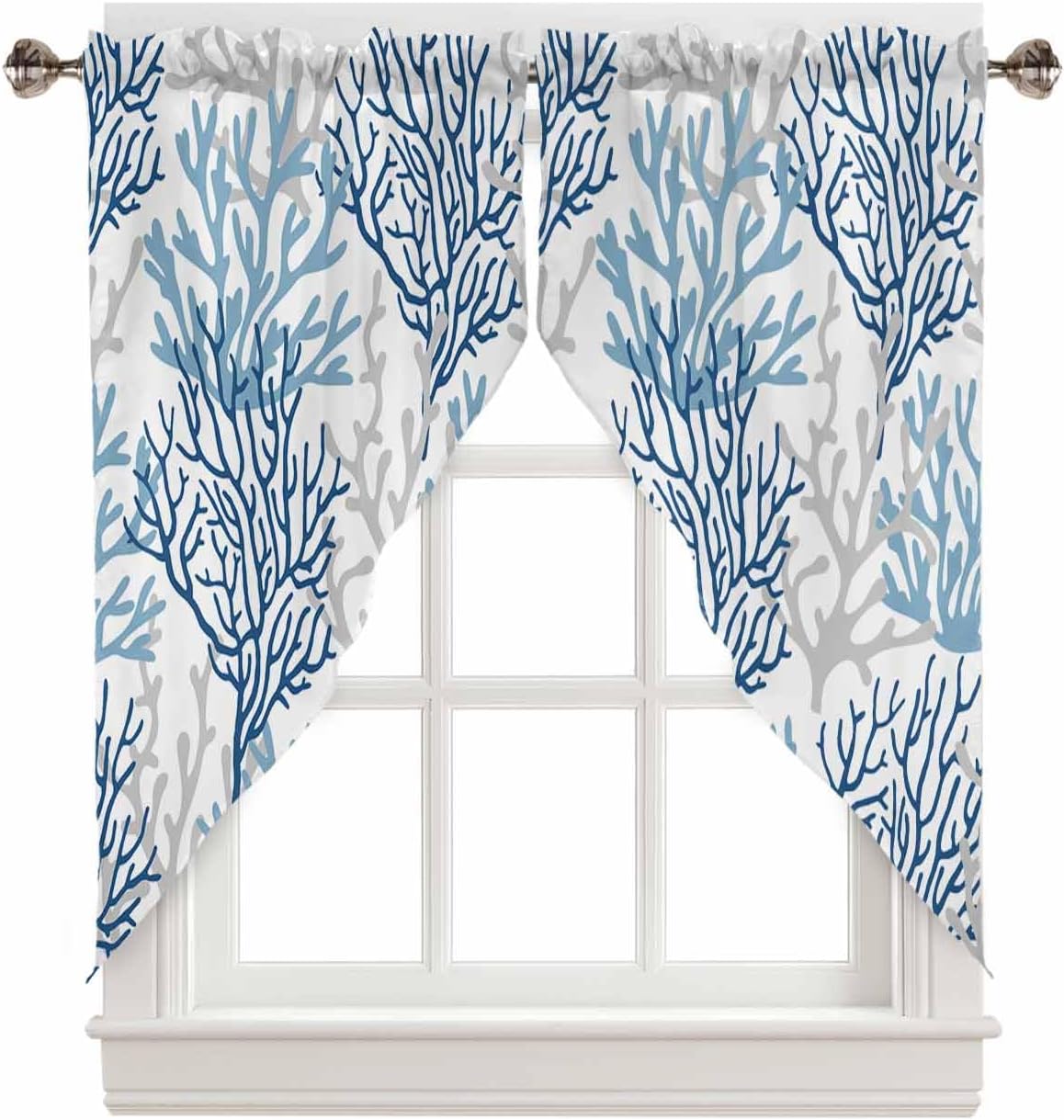 Lsrtoss Navy Blue Coral Coastal Swag Valances for Windows