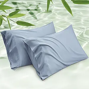 Bedsure King Size Pillow Cases Set of 2, Cooling Pillow Cases King, Rayon Derived from Bamboo Grey Blue Pillowcases, Breathable & Silky Soft Bedding Pillow Covers with Envelope Closure, 20x36 Inches