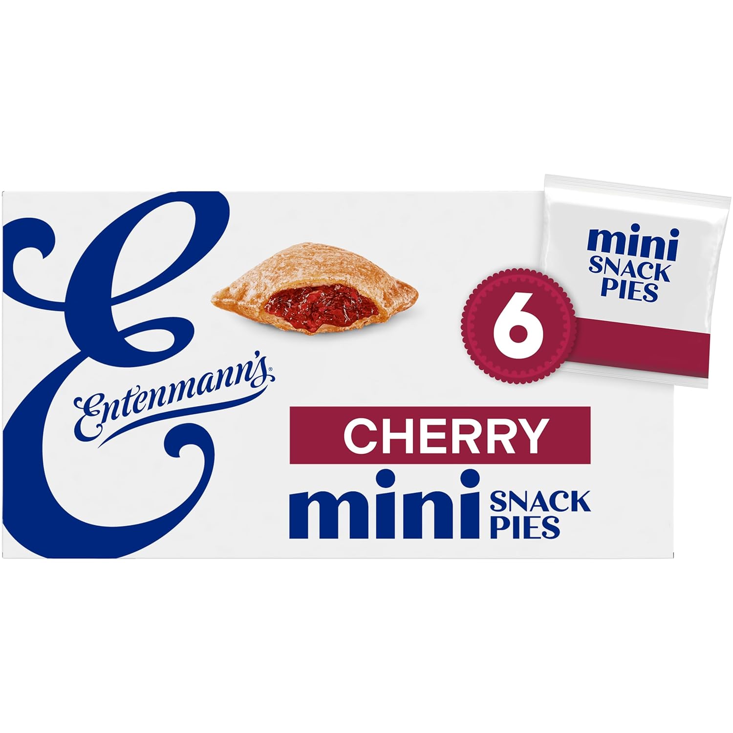 Entenmann's Minis Cherry Snack Pies, 12 oz Box (6 Count) - Real Cherry Filling, Golden Glazed Crust, Kosher & Individually Wrapped